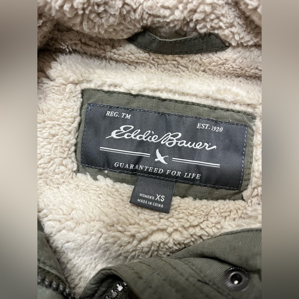 Eddie Bauer Ladder Creek High-Pile Olive Parka with Faux Fur Trim Women's XS - Picture 6 of 10